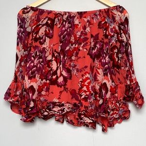 Lucky Brand pink and purple floral bell sleeve top